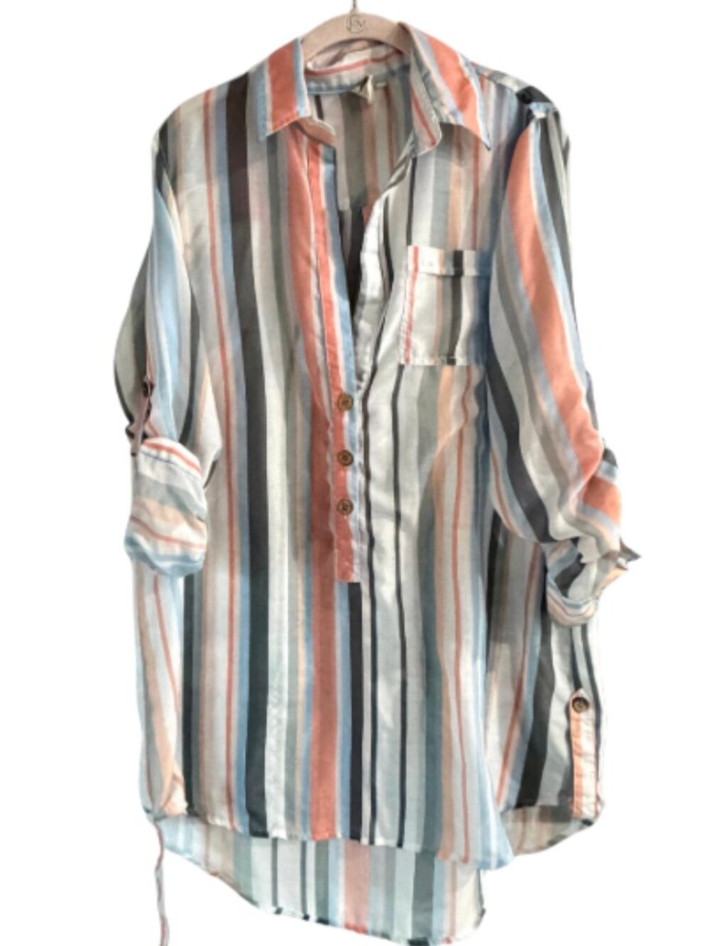 Violet Bay Striped Tunic Button Down/Beach Cover Up